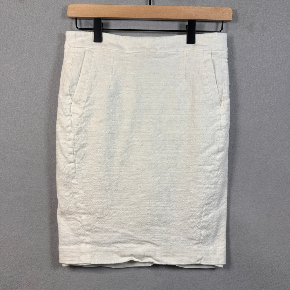 Ann Taylor Petite White Textured Cotton Linen Blend Pencil Skirt Size 8P